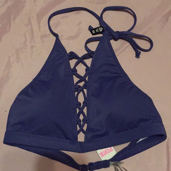 E08 Victoria Secret PINK Bikini Top XS Blue - Picture 6 of 6